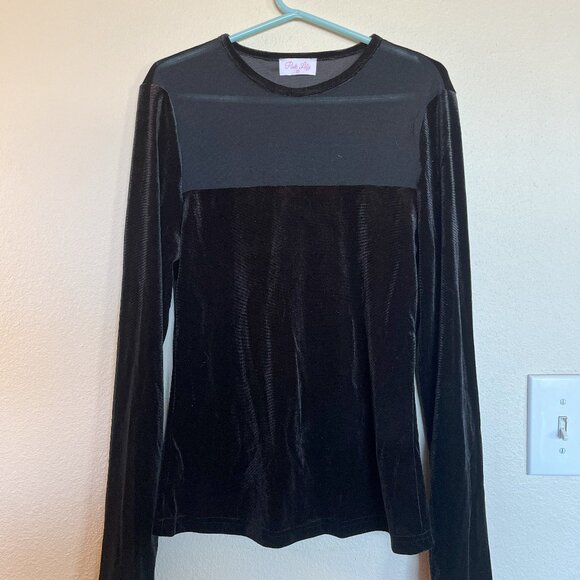 Pink Lily Black Velvet Mesh Detail Top - Picture 1 of 4